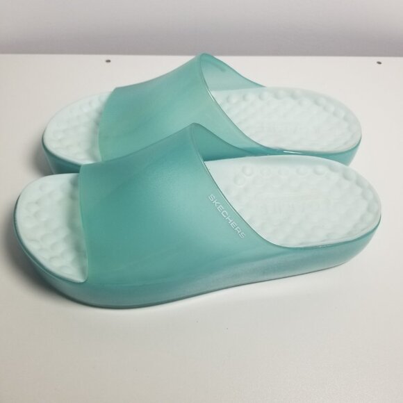 SKECHERS Foamies Namaste: Inner Peace Slide Sandle Translucent Green Sz 10 - Picture 2 of 8